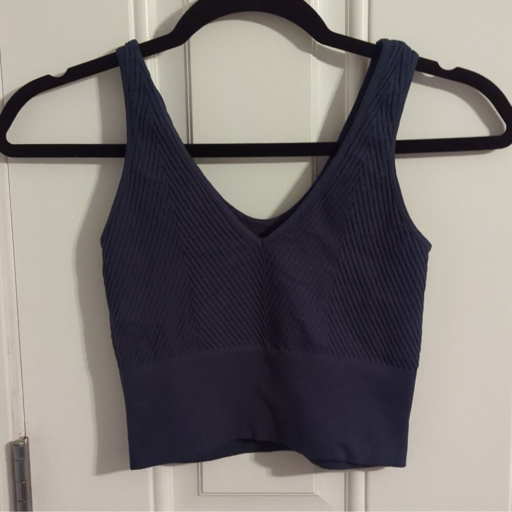 BASIK Women's Blue/Gray Ribbed Reversible Scoop/V Neck Sports Tank - One Size